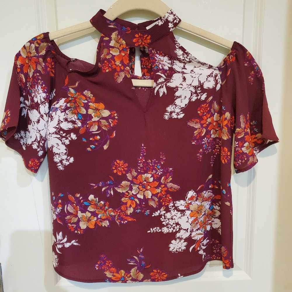 Burgundy Floral Blouse